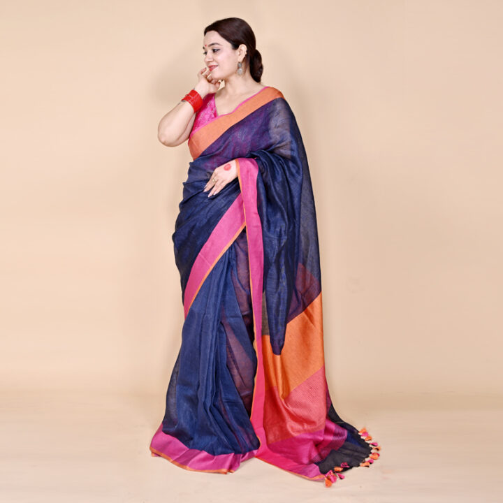 NEELIMA - Handloom Linen Dark Blue  colored Saree