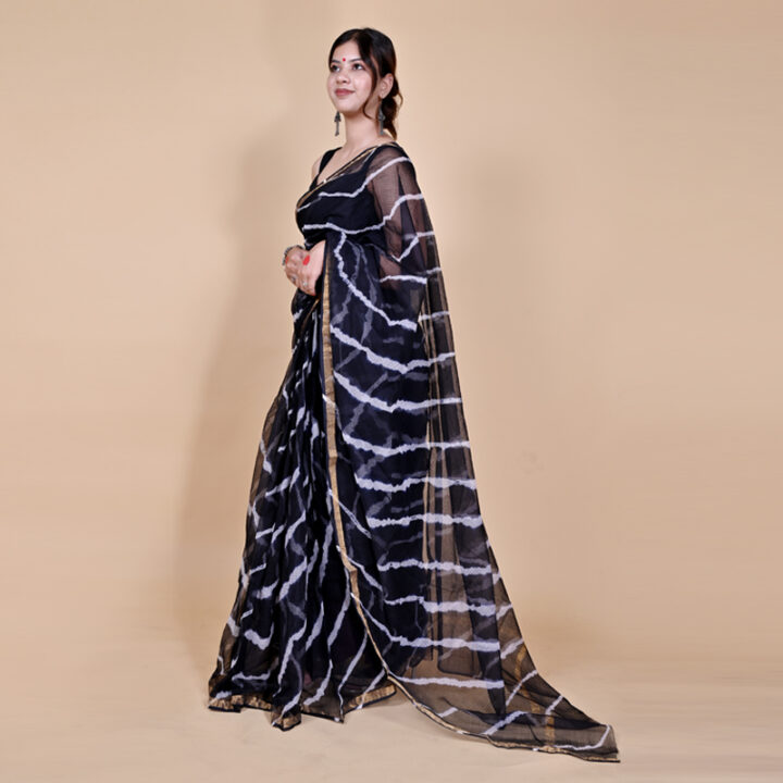 SANWARI- Handblock Kota Doria Black Coloured Saree