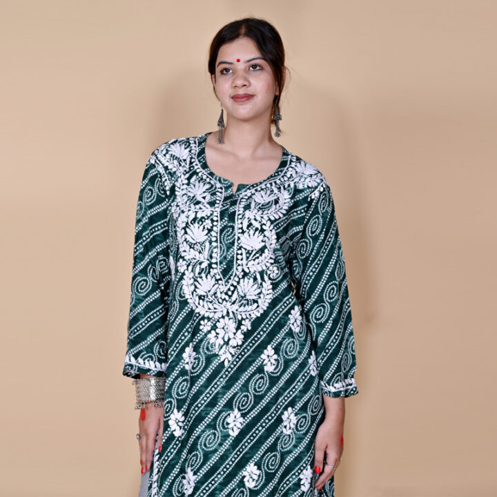 Chikankari Rayon Cotton l Printed Straight Kurta -Green