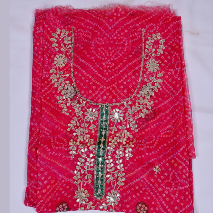 Handcrafted Pink  Gota Patti Chiffon Dress Material – Unstitched Suit with Dupatta