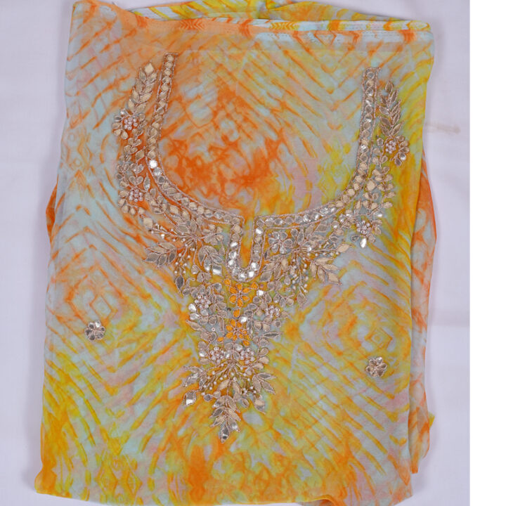 Handcrafted Yellow  Gota Patti Chiffon Dress Material – Unstitched Suit with Dupatta