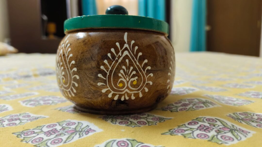 Wooden Rajasthani Handcrafted Jars - Handpainted wooden storage jars with lid I Set of 2 - Image 3