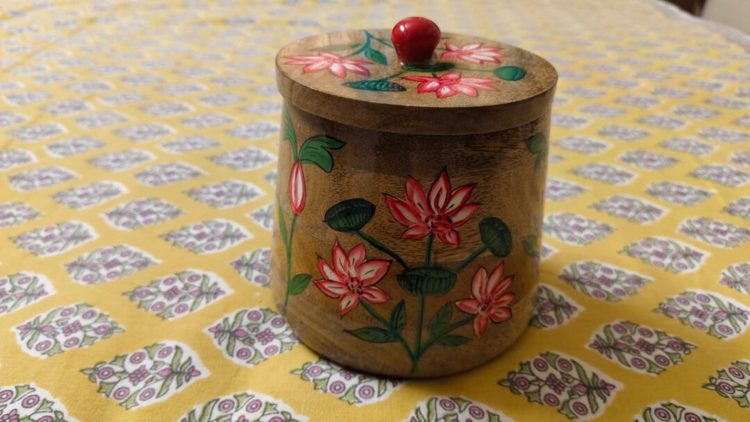 Wooden Floral Hancrafted Jars - Handpainted wooden storage jars with lid I Perfect Set Of 2 - Image 3