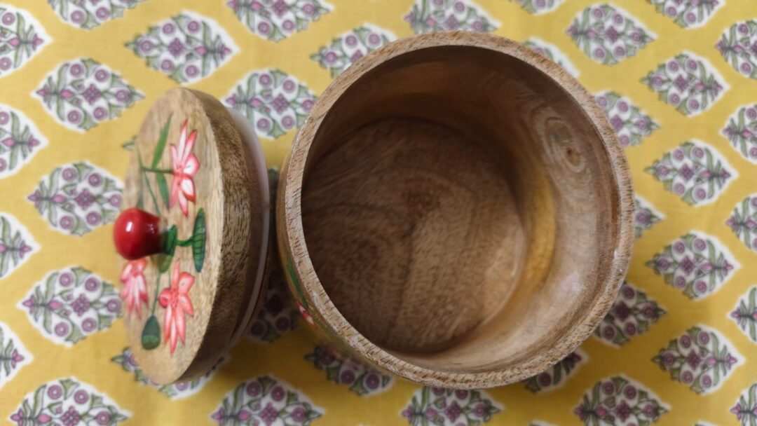 Wooden Mandala  Hancrafted Jars - Handpainted wooden storage jars with lid I Set of 2 - Image 5