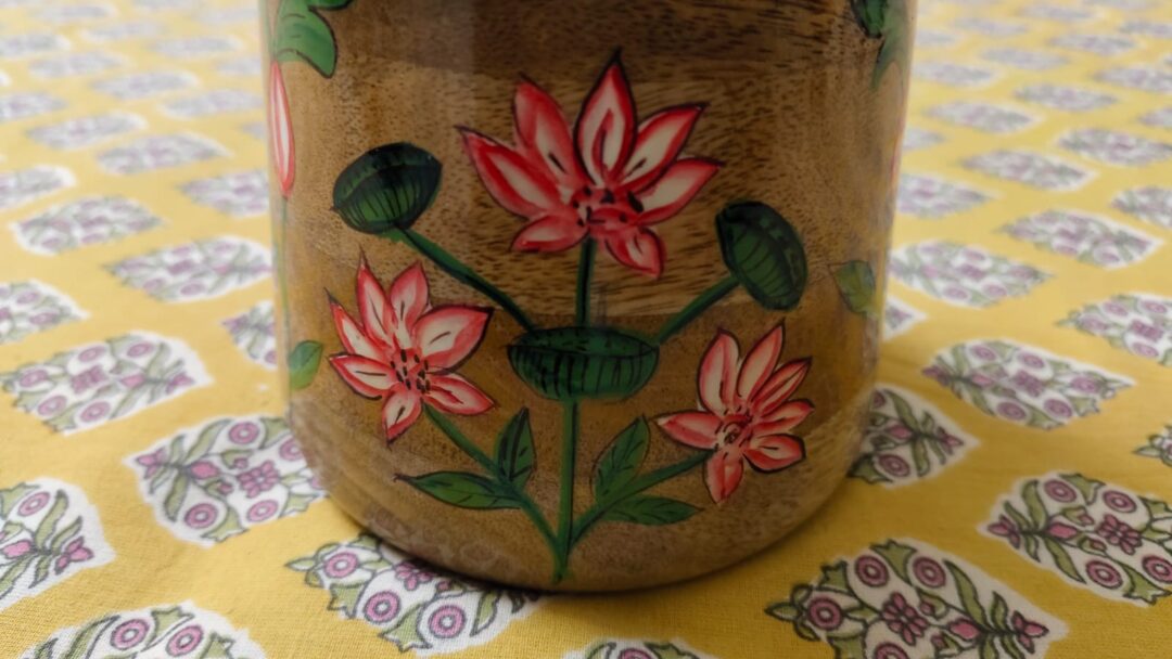 Wooden Floral Hancrafted Jars - Handpainted wooden storage jars with lid I Perfect Set Of 2 - Image 5