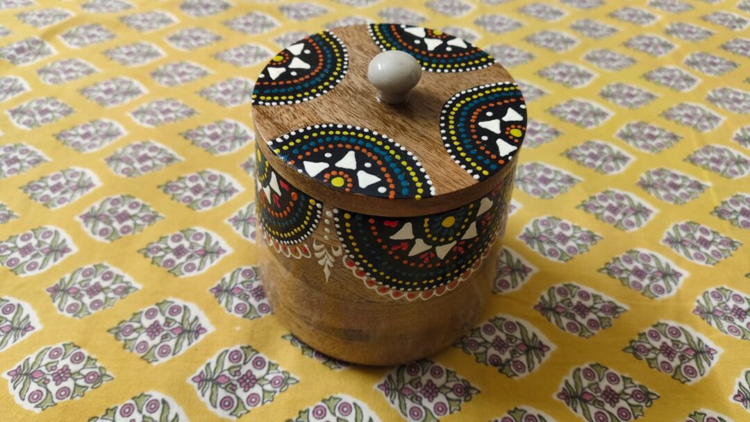 Wooden Mandala  Hancrafted Jars - Handpainted wooden storage jars with lid I Set of 2 - Image 4