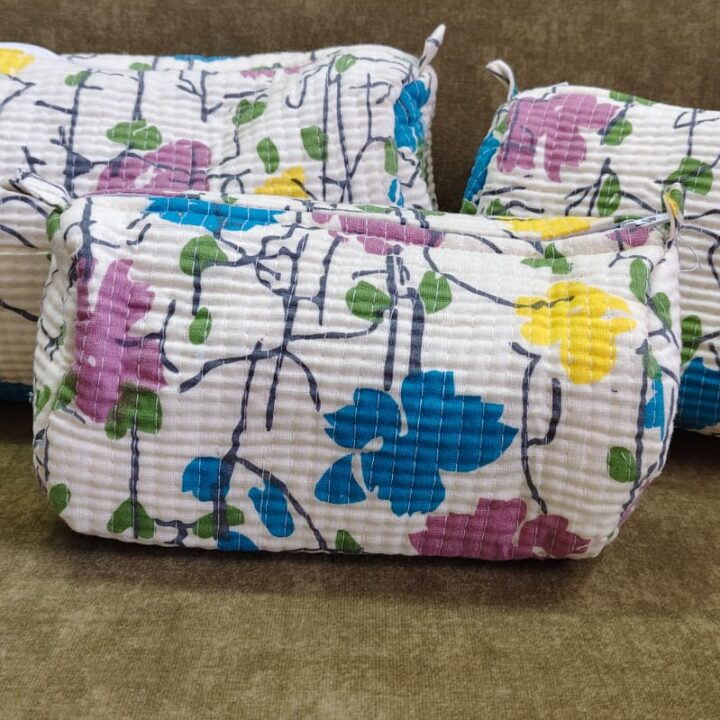 Quilted Cotton Toiletry Pouch Set of 3
